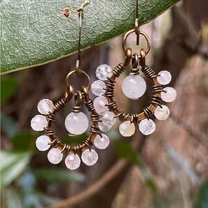 White Jade and Quartz Beaded Hoop Earrings